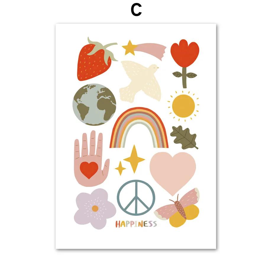 Adorable Alphabet Numbers Unicorn Horse Fruits Flowers Cartoon Wall Art Canvas Painting Prints Baby Kids Room Decor