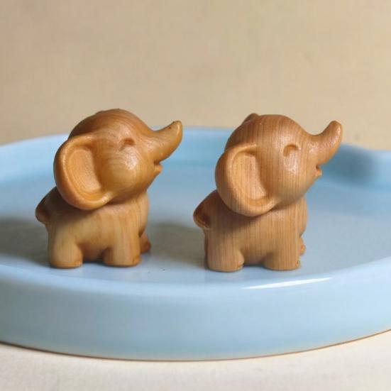 Mini Elephant Figurine Cute Wooden Miniature Animal Sculpture Small Collectible Wildlife Statue for Living Room Office Shelf Decor