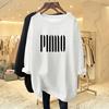 Women's Crew Neck Long Sleeve Tunic Top Loose Fit Korean Style Vertical Letter Print Pure Cotton Casual Fashion Tee Shirt