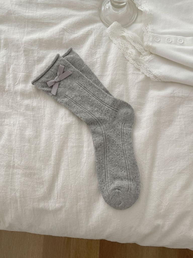 Love Hollow Atmosphere Sense Bow Pile Socks Women Light And Breathable Mid-Leg Socks Sweet Floral Lolita