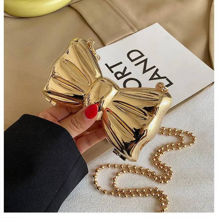 Metal Mini Bow Crossbody Bags For Women Fashion Silver Gold Shoulder Bag Women Bags Clutch Bag Lipstick Purses Coin Bags New золотой