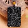 Natural Obsidian Guan Yu Pendant Necklace Men Hand-Carved Black Stone Amulet With Dragon Motif Chinese Cultural Style