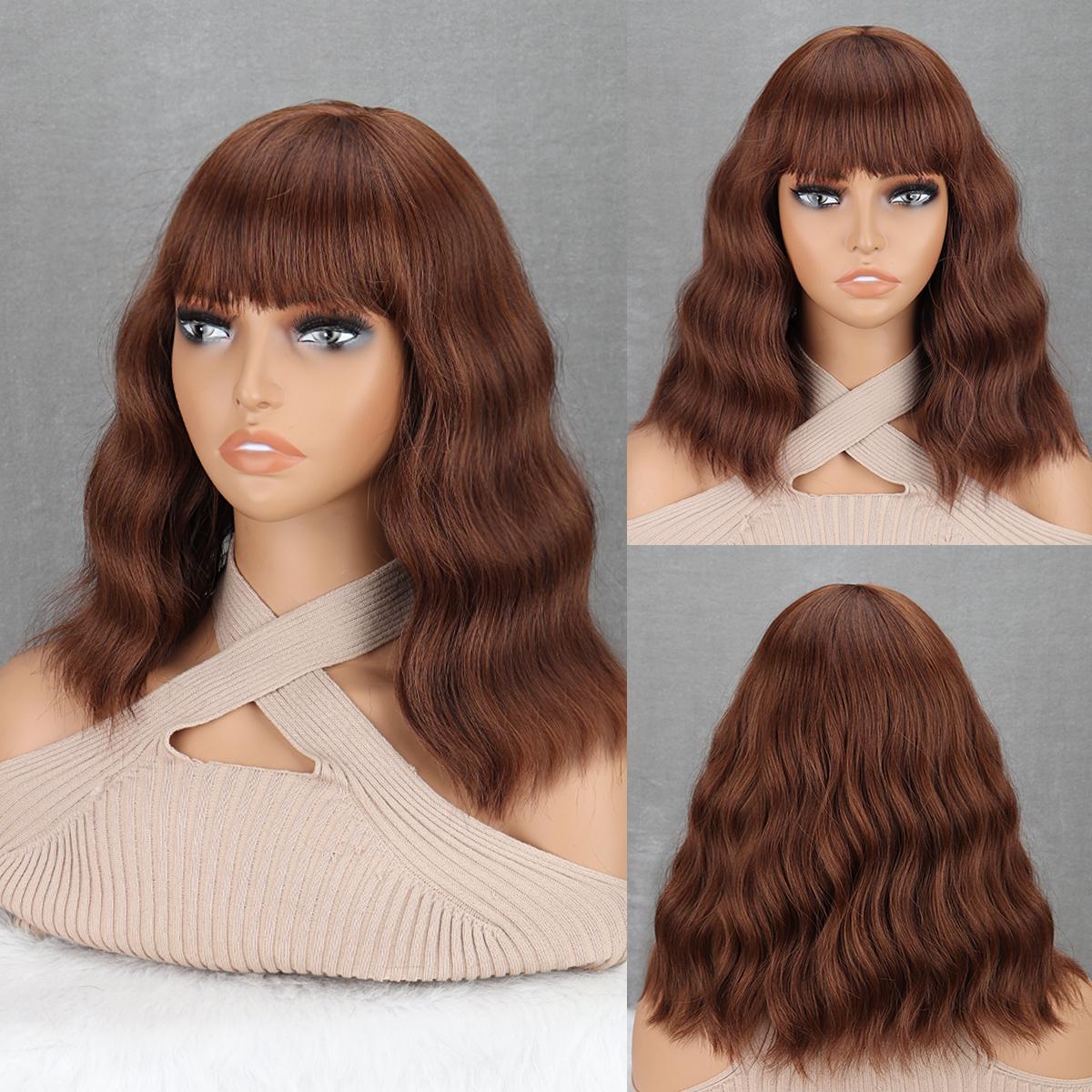 

Мисс парик синтетический парик с челкой короткий боб волнистый вьющийся парик термостойкие волосы парики парик для женщин 30cm