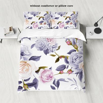Copripiumino in piuma con stampa floreale rosa naturale, 3 pezzi (1 copripiumino+2 federe, senza imbottitura) set biancheria da letto