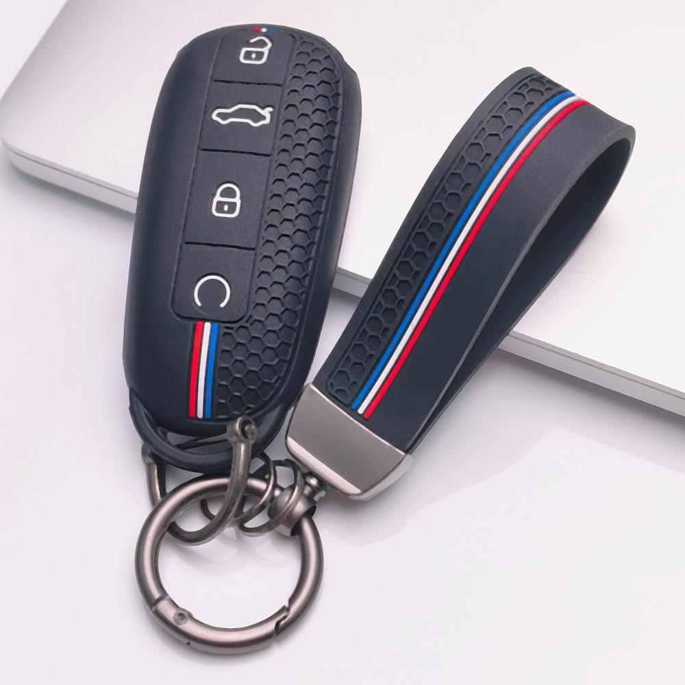 Silicone Remote Key Cover for Chery Tiggo 7 Pro Arrizo 8 OMODA 5 Jetour Traveler with Keychain Honeycomb Texture Racing Stripe Key Fob Protector