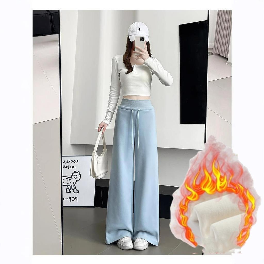 Women's Gray Sports High Waist Hanging Loose Slimming Straight Leg Wide Leg Pants American Sweatpants