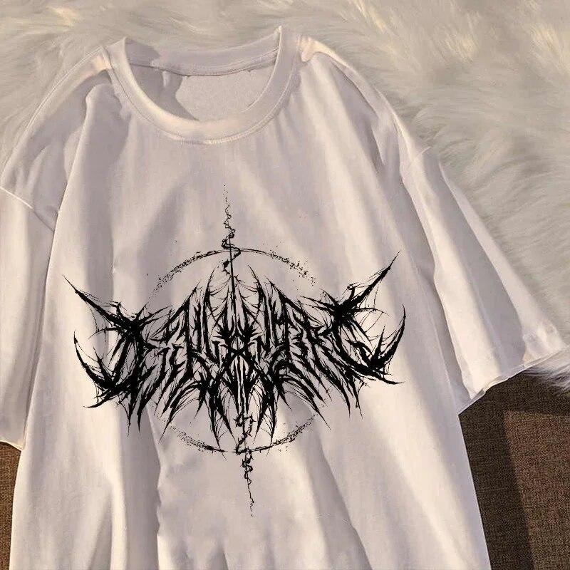 Women T-shirt 90s Vintage Hip Hop Streetwear Kawaii Fashion Casual Tops Unisex T Shirt Lightning Letter Print Y2K Goth Punk Unisex