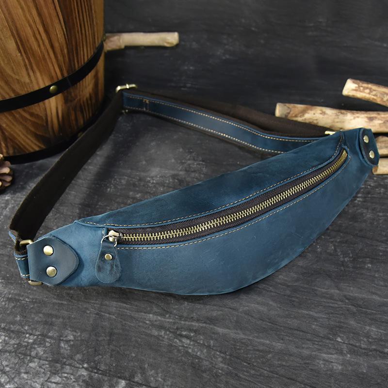 Marsupio da Uomo in Pelle Crazy Horse Borsa a Tracolla in Pelle Douyin Borsa Multifunzionale da Petto per Sport all'Aperto Marsupio da Donna per Telefono Cellulare