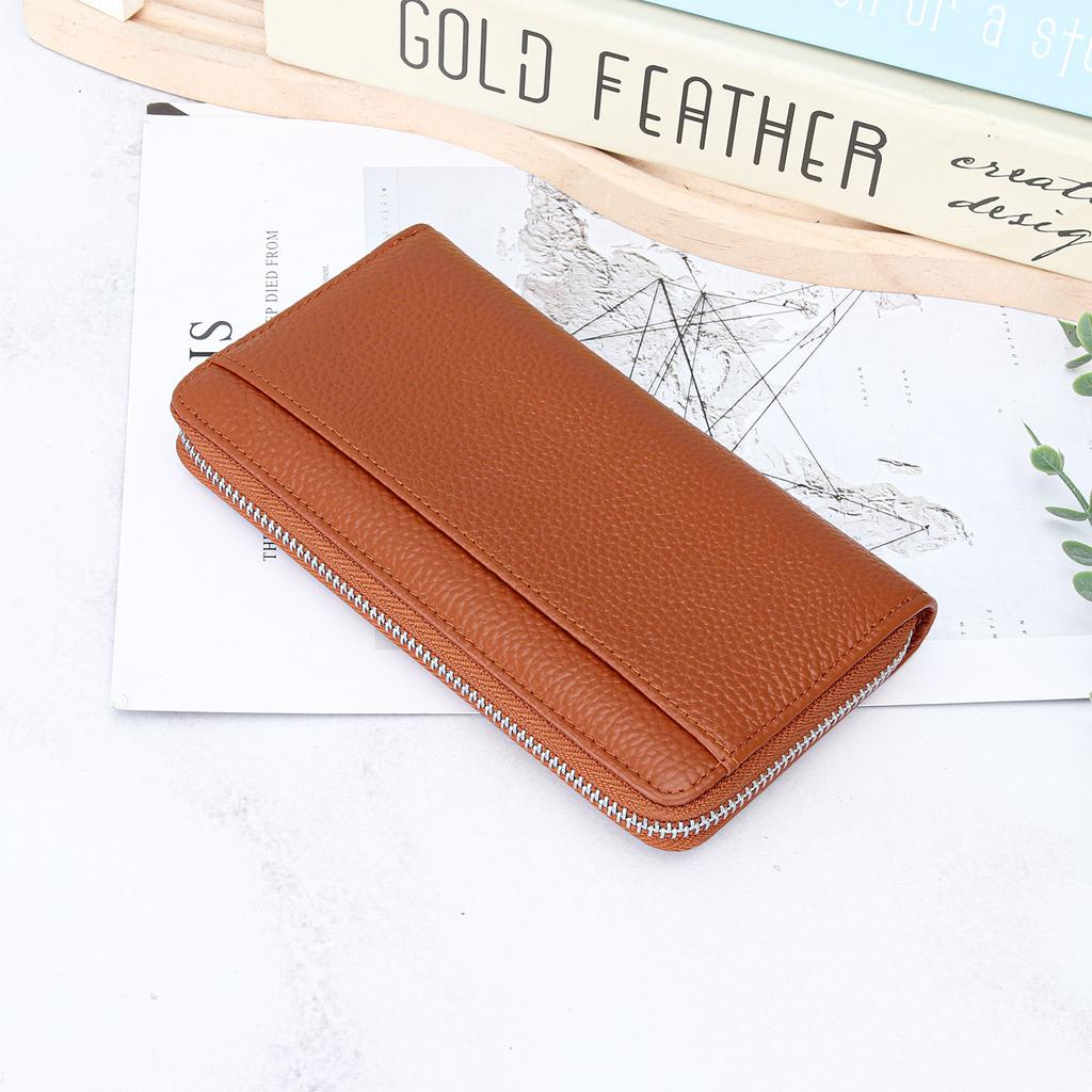 Travel RFID Blocking Leather Long Wallet,Large Capacity Zipper Purse with Boarding Pass Pocket,Multi-Card Organizer for Business