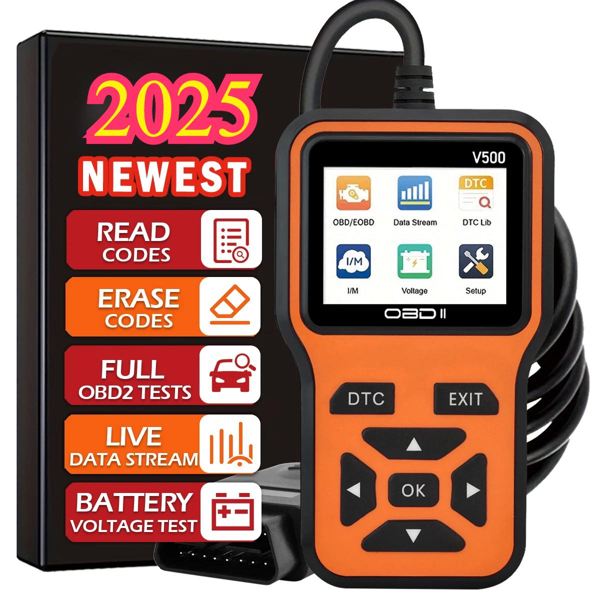 

Car OBD2 Scanner Diagnostic Tool Code Reader, Car Voltage Tester Engine Fault Code Scanner, Charging Tester Diagnostic Tool V500 one-size оранжевый