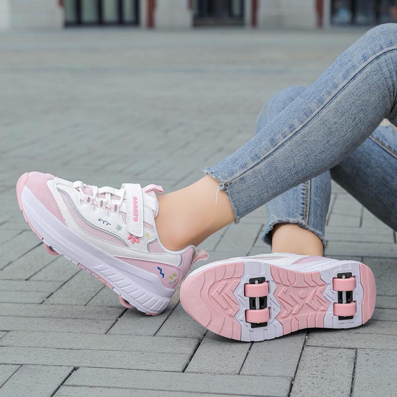 Chaussures Déformées pour Enfants/tGarçons/ Filles Patins à Roues Alignées à Double Usage à Quatre Roues Chaussures de Course Patins à Roues