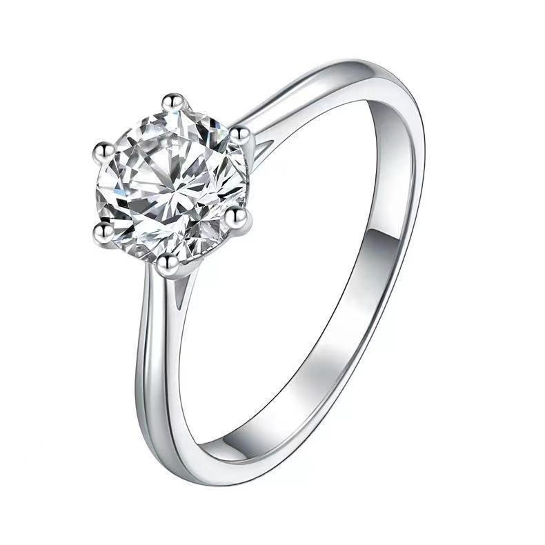 S925 Sterling Silver Moissanite Six-Prong Zircon Engagement Ring for Women – Romantic Bridal Jewelry