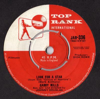 7inch Record GARRY MILLS - Look For A Star / Footsteps JAR336 Top Rank Intern 1960 UK Pop Used
