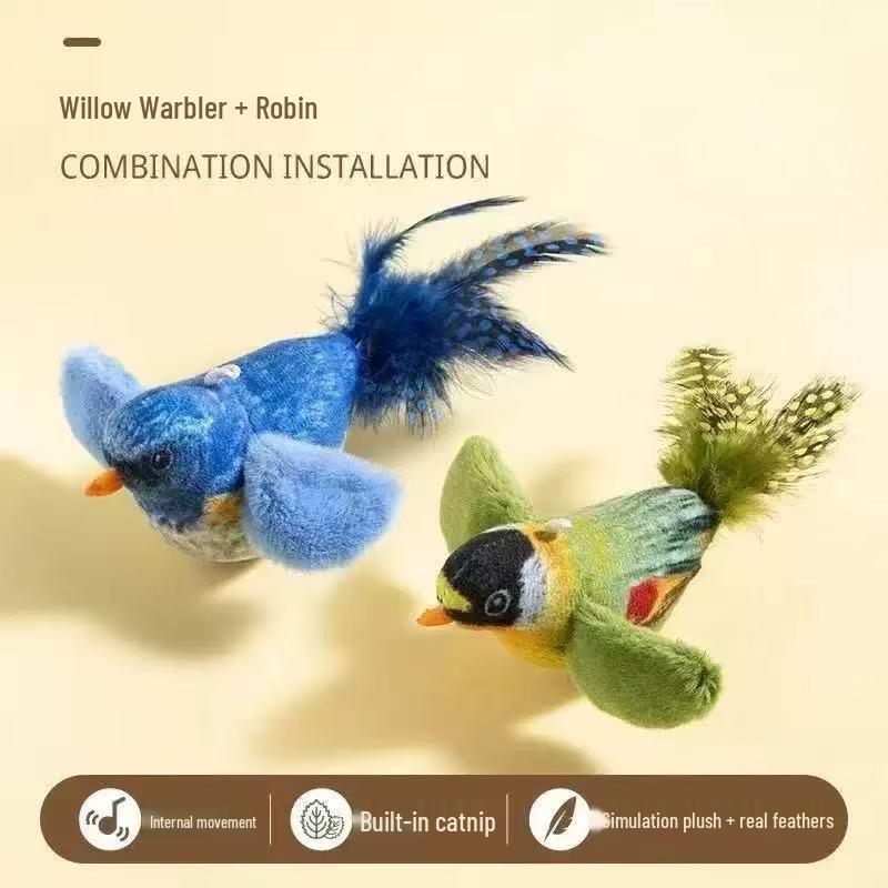 Self-Swinging Cat Toy: Feathered Bird Stick for Bite-Resistant, Interactive Play. Ideal for Kitten Amusement.