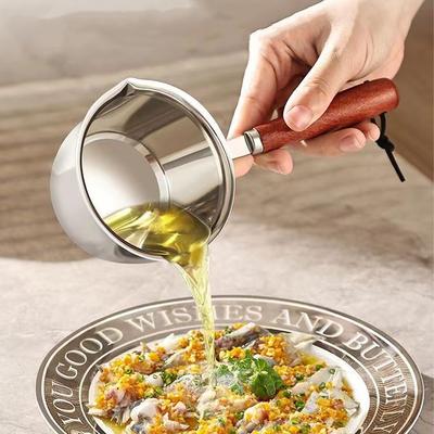 316 Stainless Steel Oil Pot Mini Hot Milk Pan Frying Pan Wooden Handle Small Saucepan Boiling Butter Melt Pot Kitchen Cookware