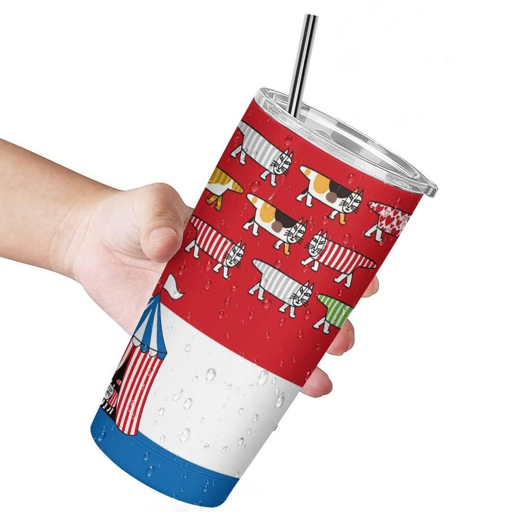 Lisa Larson Katze Becher Tasse Kaffeetasse Convenience Store Becher Kalt isolierte Wasserflasche Direktes Trinken Edelstahl mit Deckel Tragbarer Strohhalm