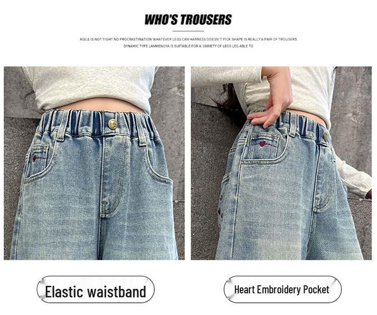 2026 New Spring/Autumn Style Girls' Versatile Wide-Leg Straight Jeans
