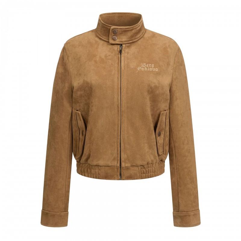 Womens Short Harrington Jacket In Suede-Look