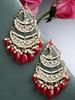 Gold Plated Red Tumble Kundan Chandbali Earrings for Women