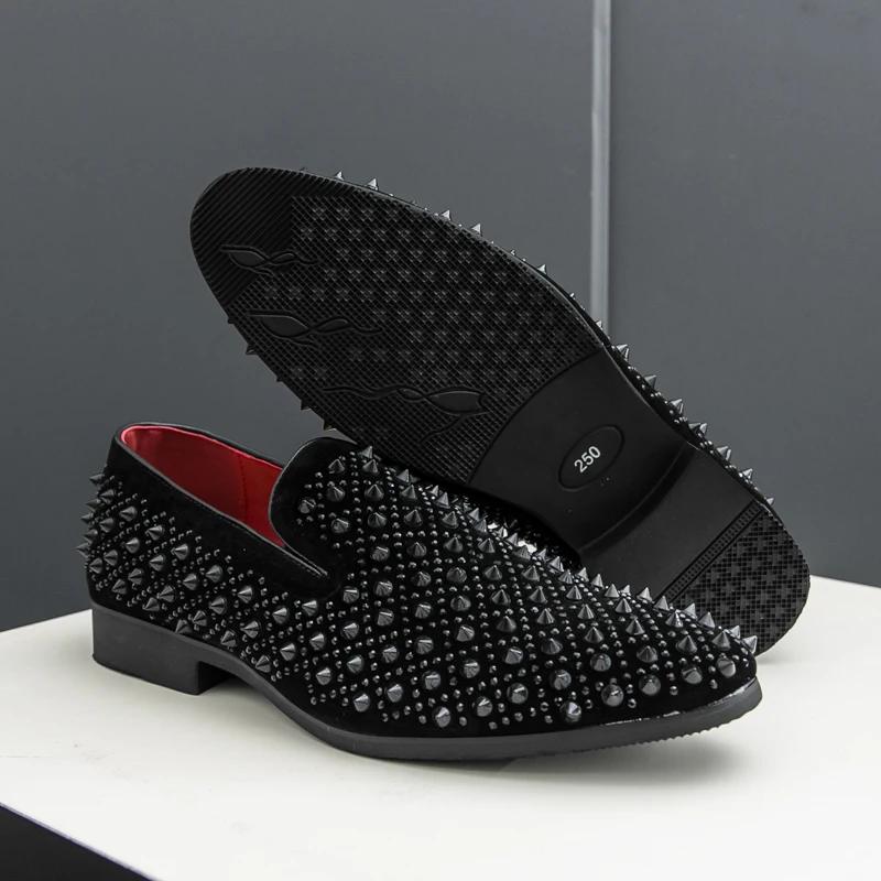 Fashion Black Suede Studded Spikes Moccasins Shoes Mens Smocks Sandals Casual Shoes Men Party Dress Apartments Loafers Zapatillas Hombre