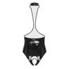Damen Patentleder Offene Brust Neckholder Body Rückenloses Schrittloser Catsuit Ärmelloses Dessous