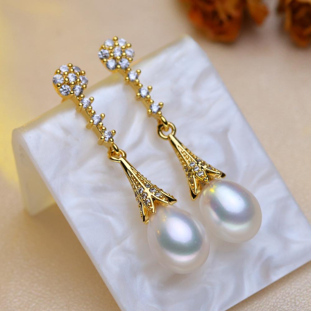 Natural Freshwater Earrings with Natural Pearls,Gold Plated Baroque Pearl Earring Fine Jewelry Wife Girl Birthday Gift