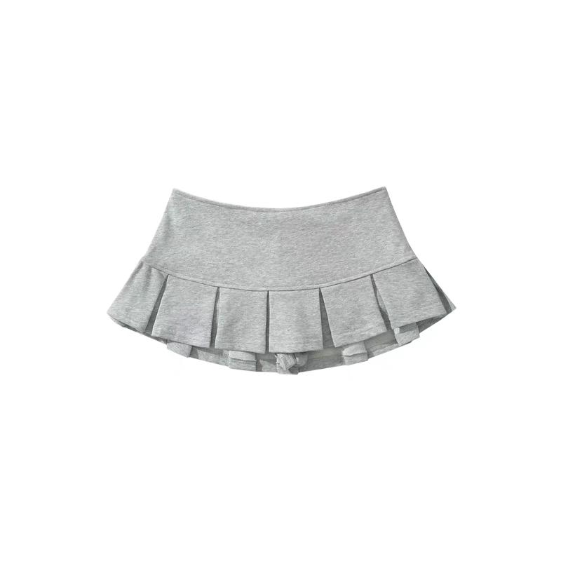 Damen Frottee Stoff Niedrige Taille Y2K Minirock Breite Faltendekoration Hellgrau Volant A Linie Skort Heiß Süß Sommer