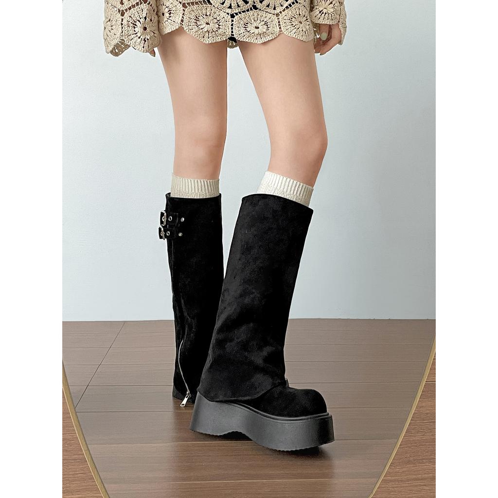 Queen Van Meillard retro platform boots women's boots 2025 new autumn height-increasing and thin trouser boots