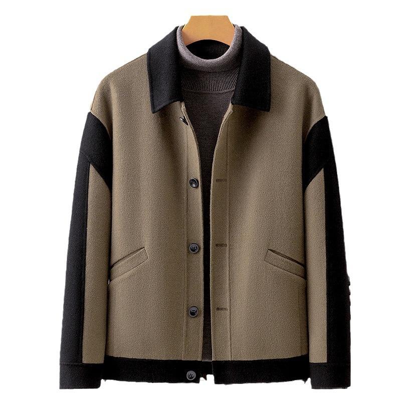 Splicing Double-sided Woolen Coat Short Men's Winter High-end Woolen Business Casual Jacket