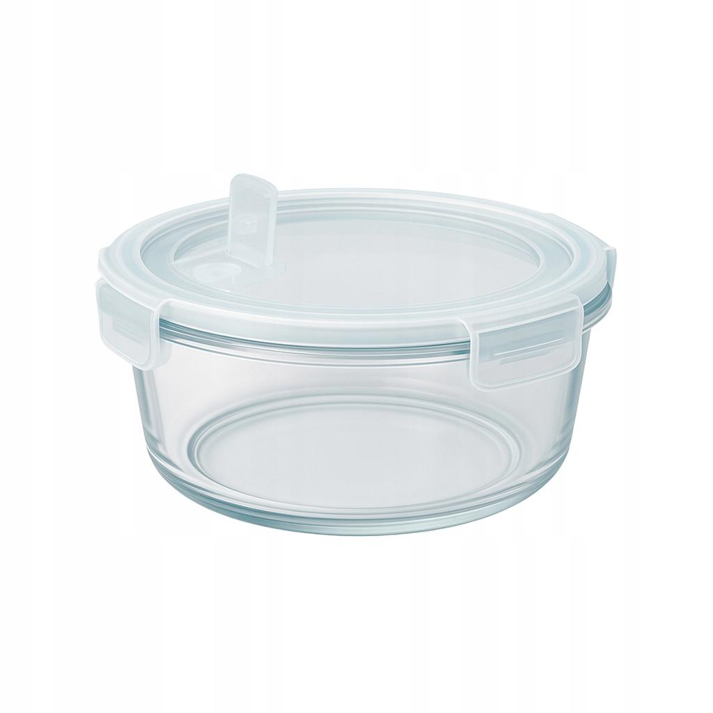 Hermetic round glass container 620 ml for food, salad, lunch, soup