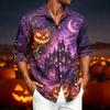 Men's Casual Long Sleeve Shirt with Halloween Print for Spring and Fall