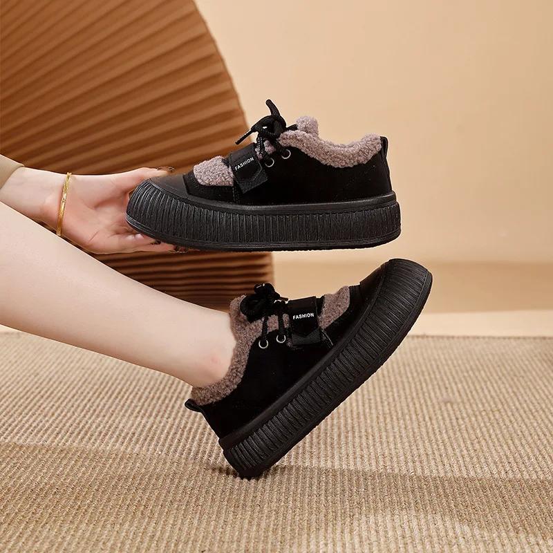 Fashion Women Winter Boots Keep Warm Platform Cotton Shoes Lace-up Casual Outdoor Snow Boots Plush Non Slip Fashion Sports Shoes