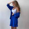 Moda primaverile europea e americana transfrontaliera set di camicia a tinta unita monopetto a maniche lunghe nuova ampia e pantaloncini casual