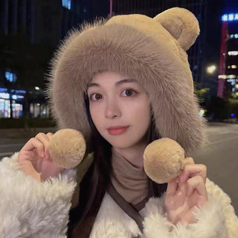 Winter Bear Plush Hat Outdoor Cycling Ear Protection Hat Thickened Warm Hat Casual Fleece Hat Women'S Warmth Essentials
