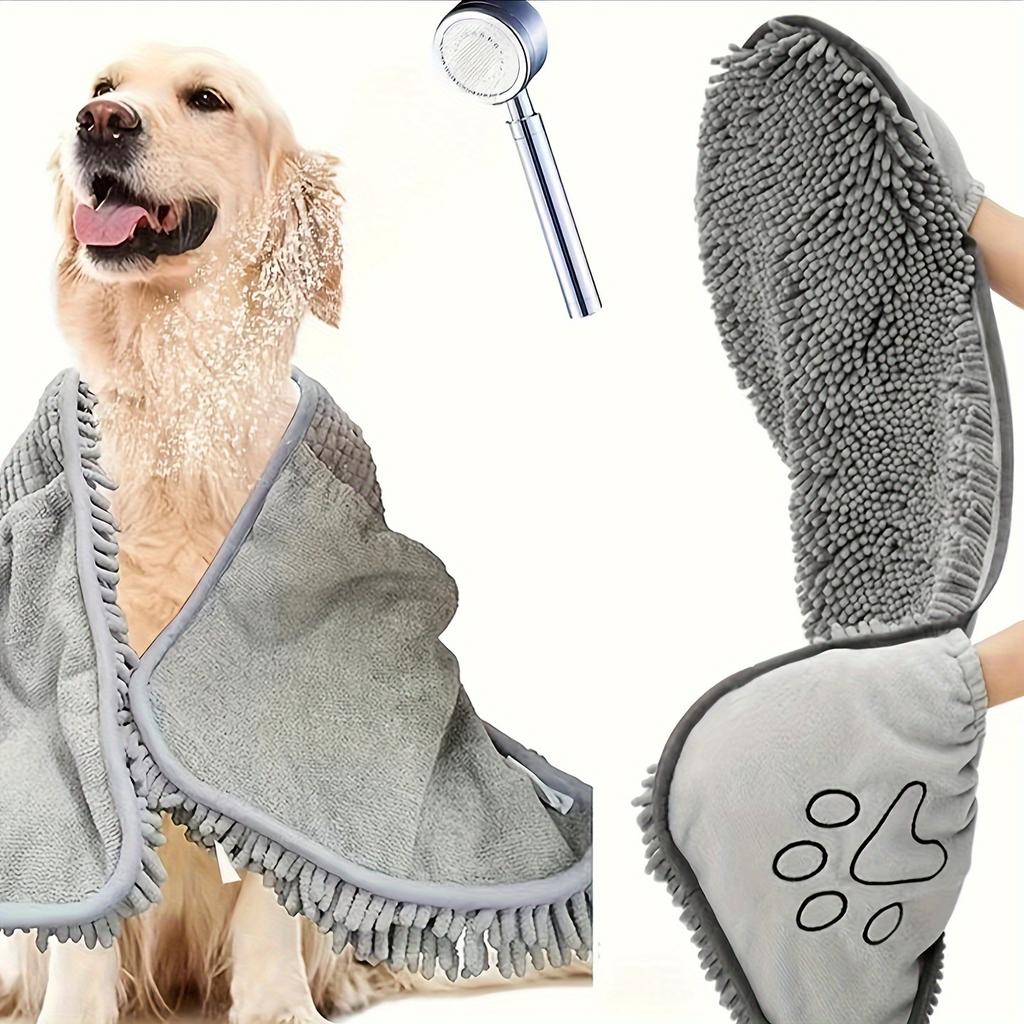 [Ultra-Absorbent Pet Bath Towel] Nylon Quick-Dry Pet Bath Towel, Ultra-Absorbent Dog Bathing Accessory with Hand Pockets & Paw Print Design