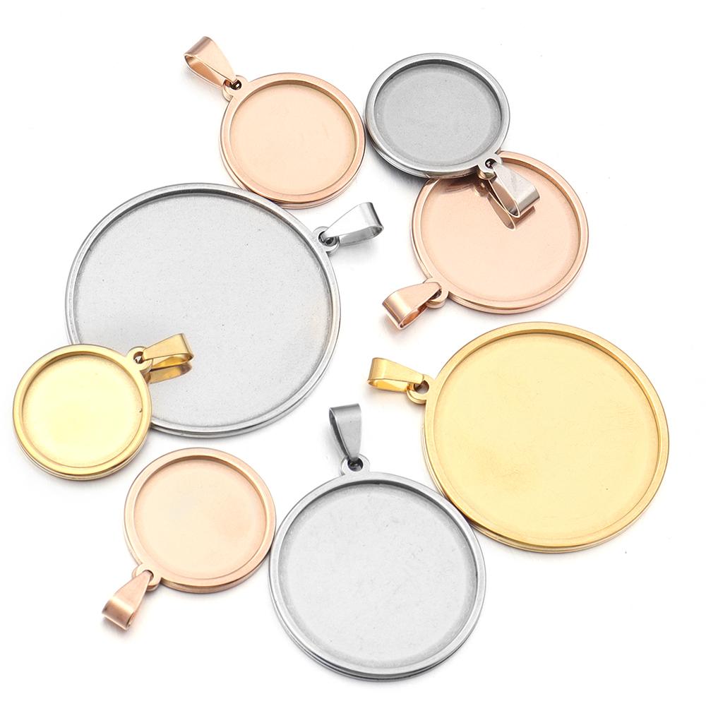 5pcs/Lot Thick 18/20/25/30/35/40mm Round Stainless Steel Round Blank Base for Pendants Tray Cabochon Cameo Bases Setting Jewelry