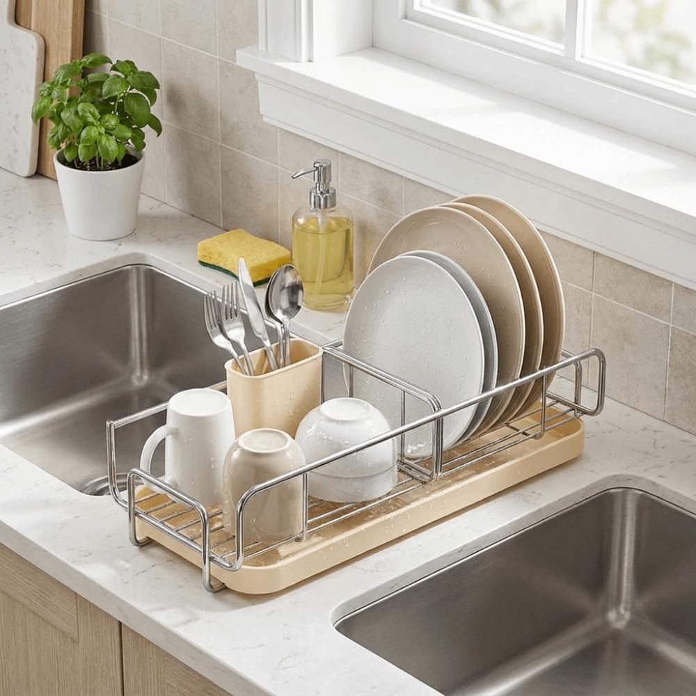 Detachable Drip Tray Dishcloth Drying Rack Rustproof Metal Kitchen Organizer Household Kitchen