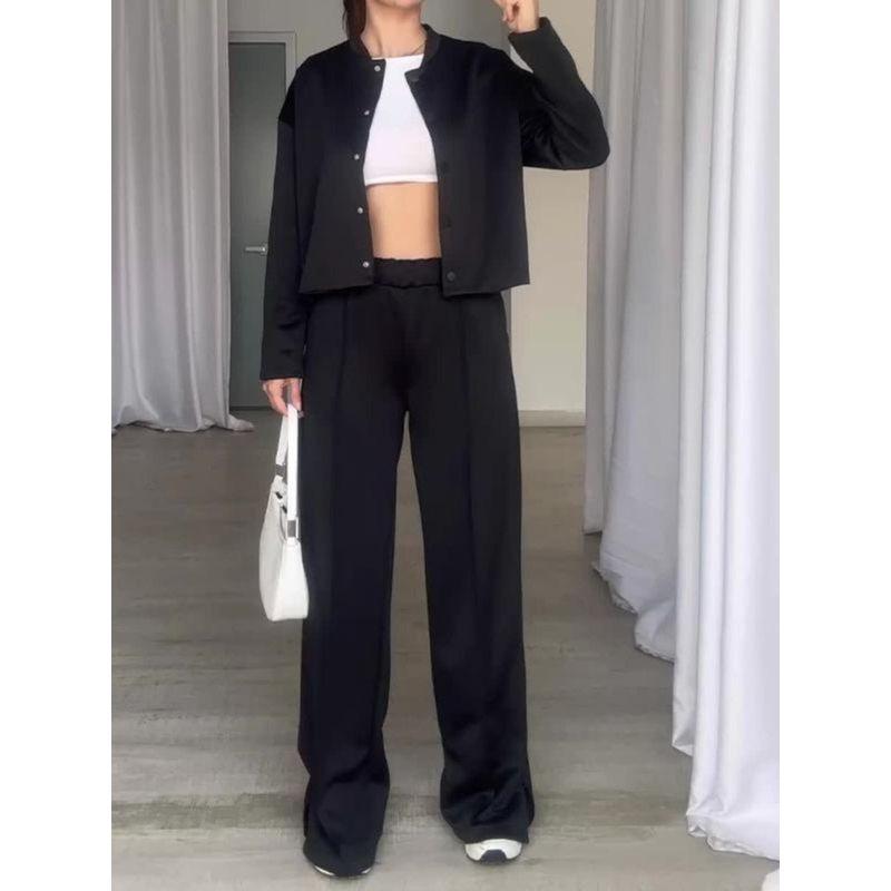 Fashion Cross-Border Women's Clothing Fall and Winter New Arrival Fashion Button Baggy Coat Plaid Easiest for Match Casual Pants Suit Women's Clothing