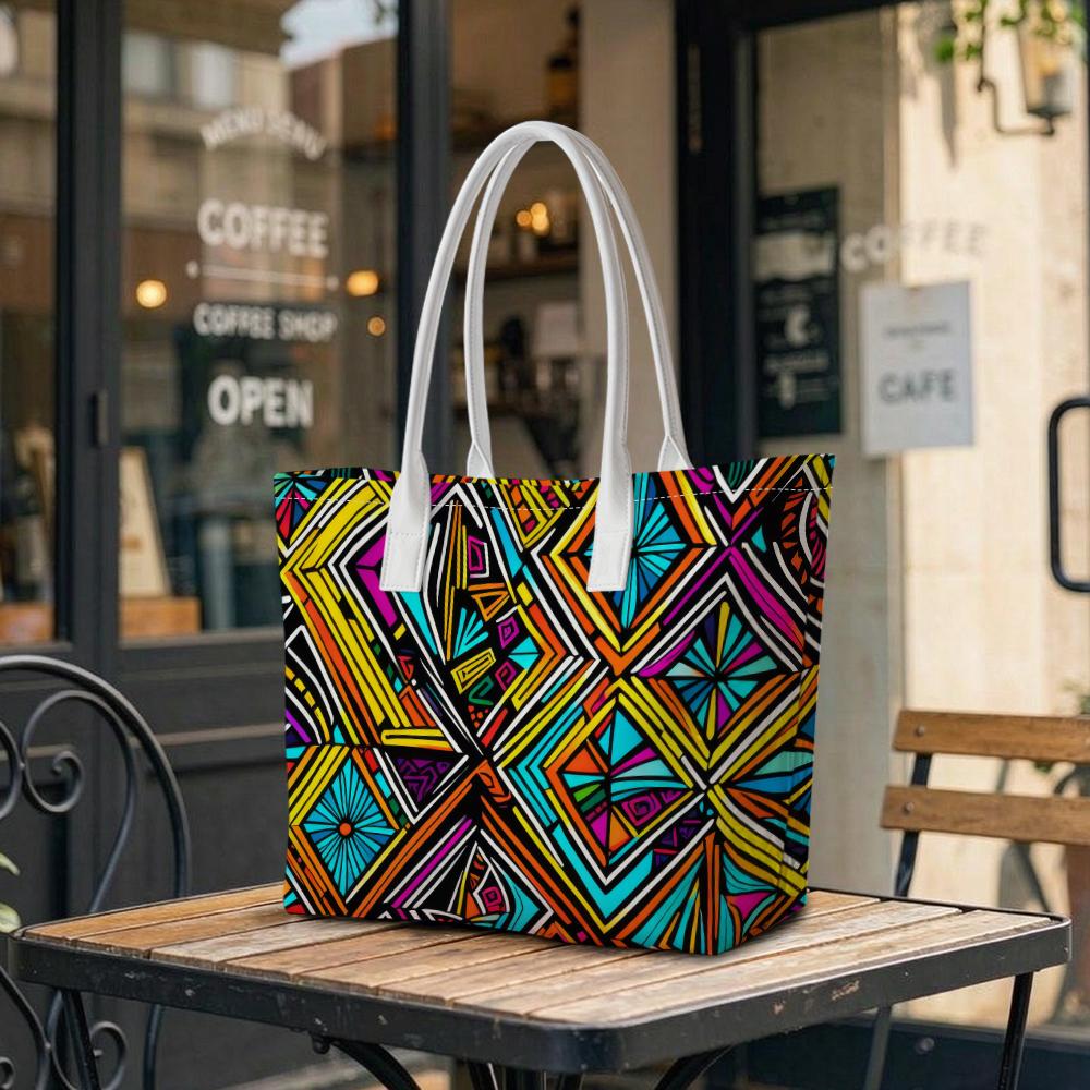 Colorful Print Casual Shoulder Tote Bag for Daily Shopping Travel Use