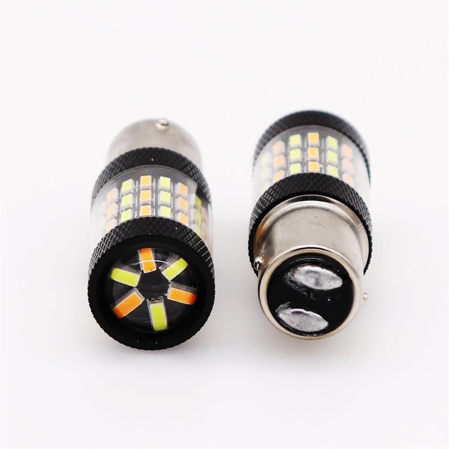 2pcs 1157 4014 White Amber Dual Color Switchback LED Turn Signal Lights 60SMD High Power Super Bright Replacement Bulbs