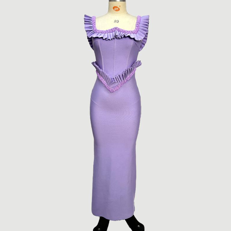 

Фиолетовое бисерное бандажное вечернее платье - Без рукавов, в стиле светской львицы L лаванды фиолетового