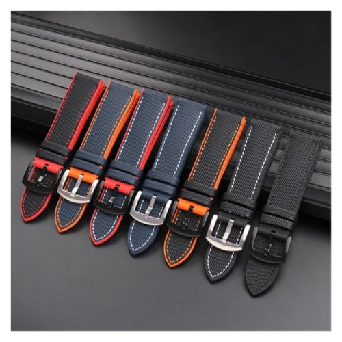 Siu Nylon Carbon Fiber Checkered Silicone Bottom Watch Band Strap Compatible with Seiko, Prospex, Omega, Casio, and Sports Rubber Bracelets, 20mm, 21m