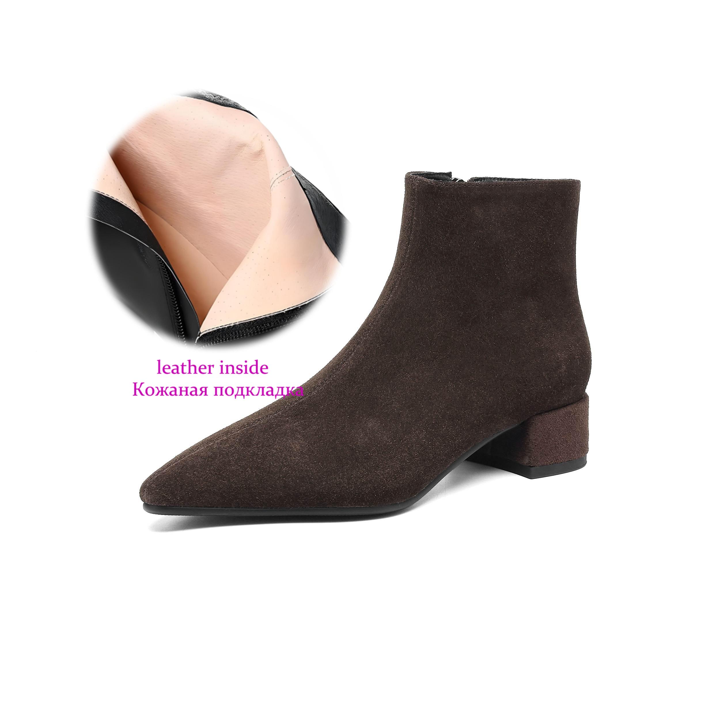 

Krazing Pot Cow Suede Nubuck Pointed Toe Thick Heels Chelsea Boots Size 43 Zip Women Ankle Boots 34