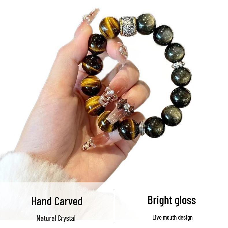 Black Myth Wukong Obsidian Perlenarmband: Viel Glück Sechs-Silben-Mantra Silberobsidian Buddhistische Perlen für Männer und Frauen.