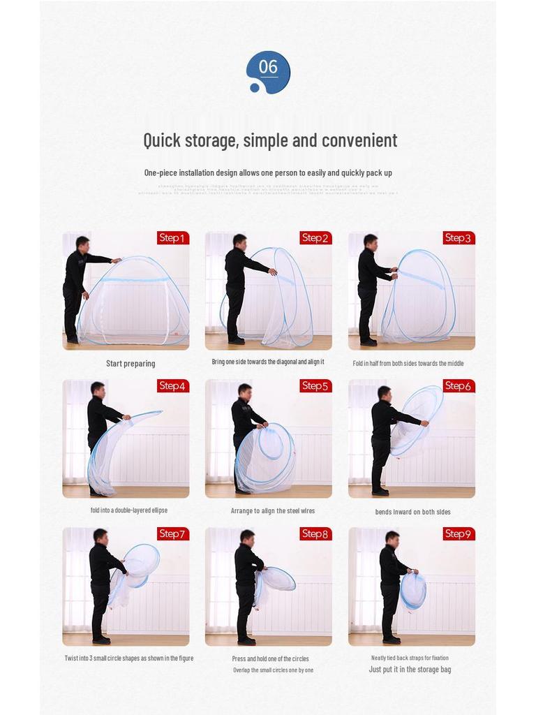 Foldable Yurt Mosquito Net - No Installation Needed, Single/Double, Simple Style for Home & Student Use