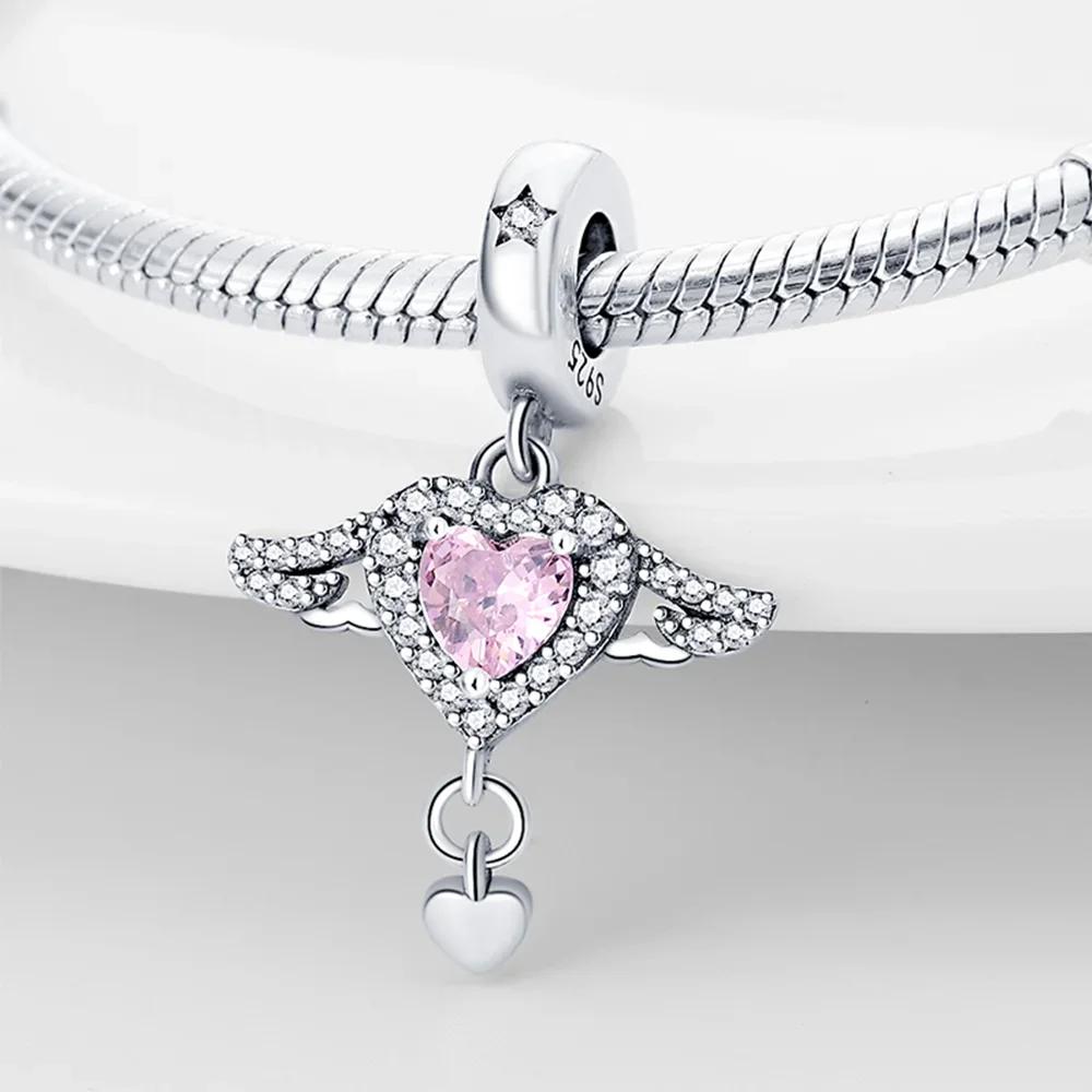 Silberrosa Serie Zirkonium Herzförmiger Perlenanhänger Süßes Paar Passend für Original Armband Für Frauen Charm Schmuck Geschenk