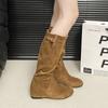 Weiches Leder faule Winter elegante Stapelstiefel Französische dünne hohe Stiefel dicker Absatz Wildleder Fee Wind Stiefel