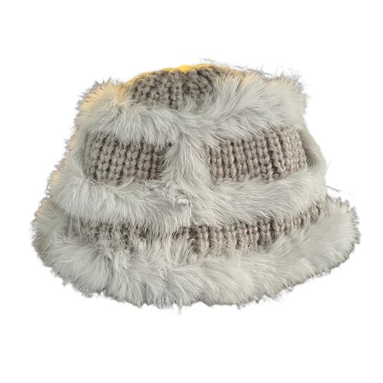 Women Fisherman Hat Imitation Rabbit Fur Decor Autumn Winter Windproof Warm Dome Soft Knitting Basin Hat