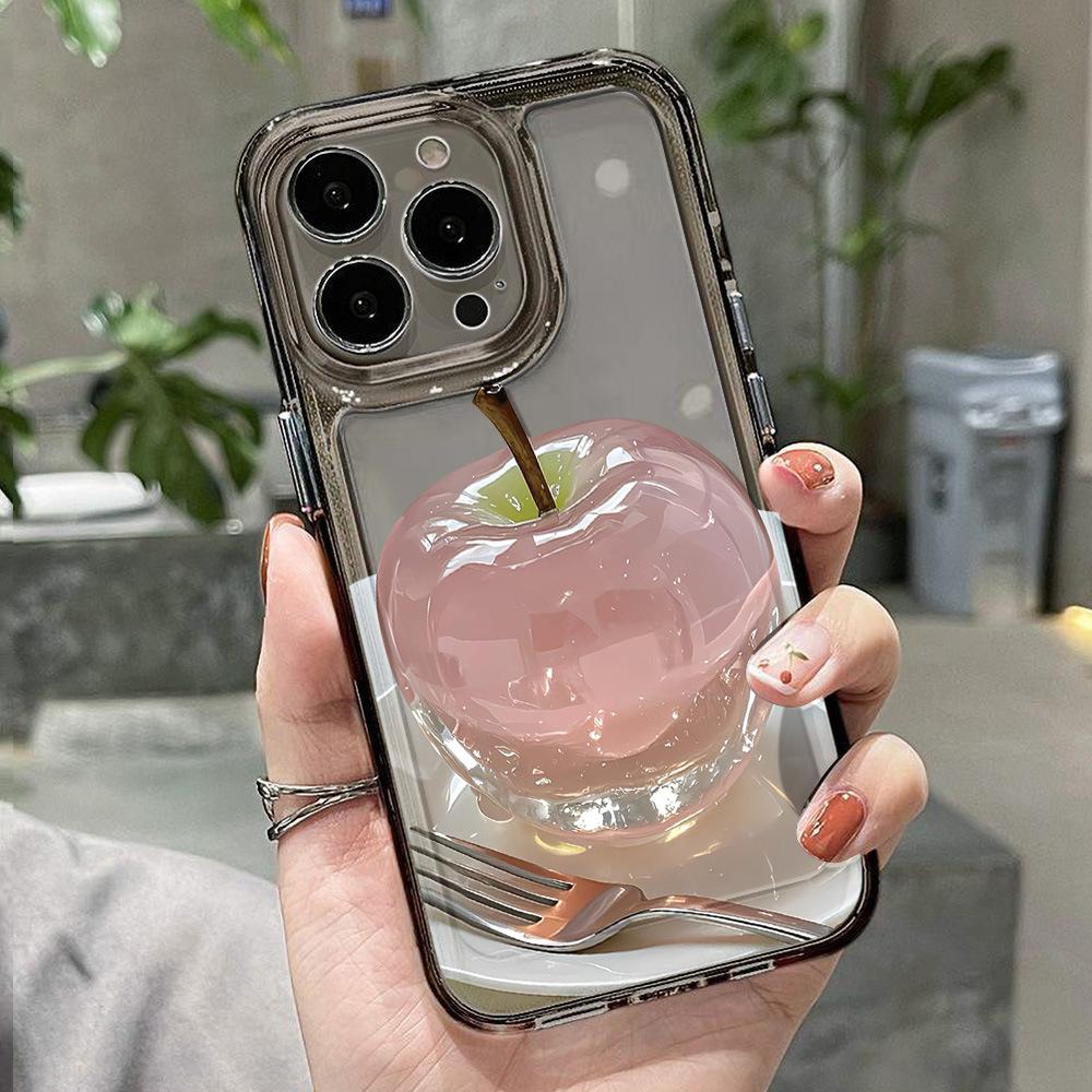 Crystal Apple Is Suitable for iPhone17ProMax Anti-drop Mobile Phone Case 16 Advanced Sense 15/14 Transparent Fine Hole