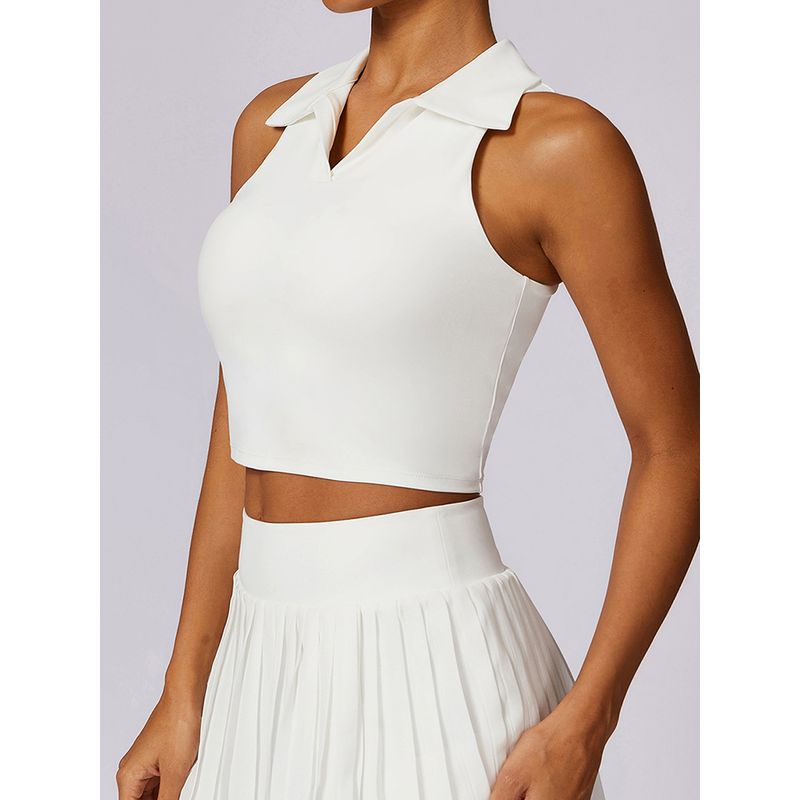 With Chest Pad Sports Vest Women Running Tennis Fitness Underwear Polo Lapel Outer Wear Sweatshirts Yoga Clothes Top